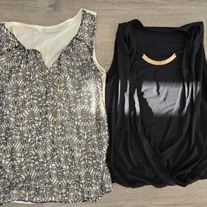 New York & Company Black and Cream Tank Tops